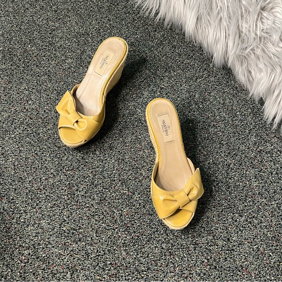 VALENTINO Mustard Yellow Bow Espadrilles Wedge Sandal Platform Shoe US 6.5 EU 37 - Picture 9 of 16